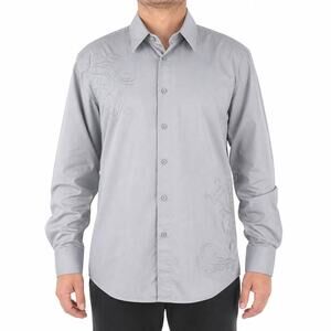 Fumagalli Shirt Mens Large Gray Embroidered Long Sleeve Button Up Formal